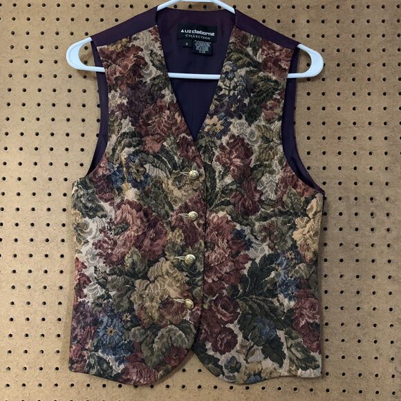Liz Claiborne Vest Brocade Size 6 Retro Floral Dark Academia Preppy Goth Cottage - Picture 1 of 5